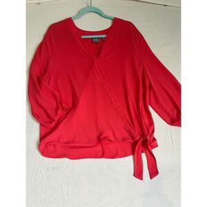 Soho Jeans New York & Company salmon orange Faux Wrap Side Tie Blouse XLCN120012